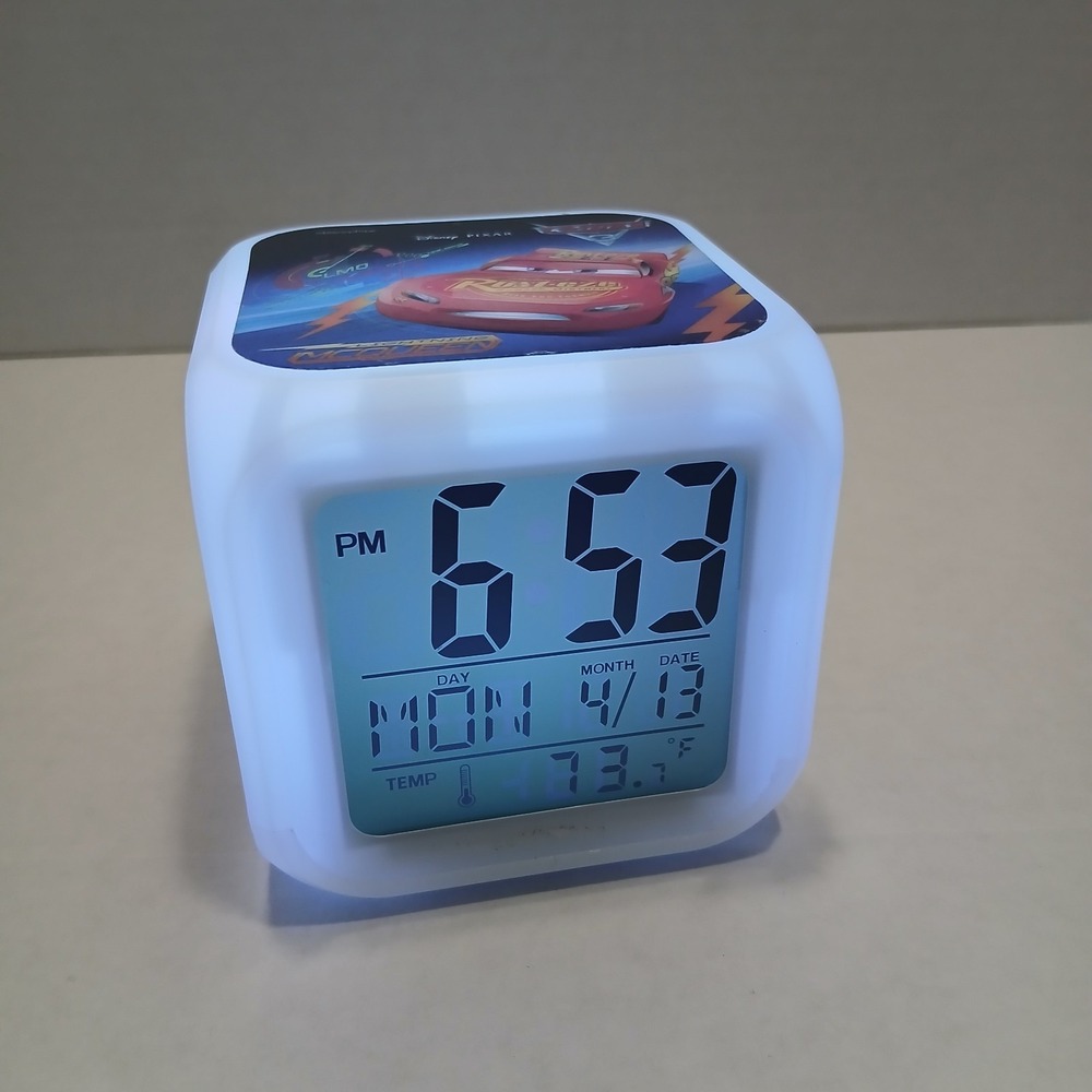 Disney Cars 3 Color Changing LED Cube Alarm Clock Digital Lightning McQueen